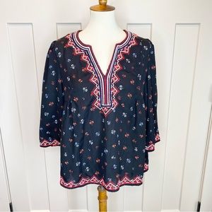 GAP Black and Red Embroidered Short Sleeve Top